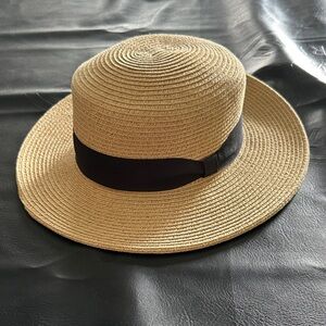 H&M Tan Straw Hat with Black Band